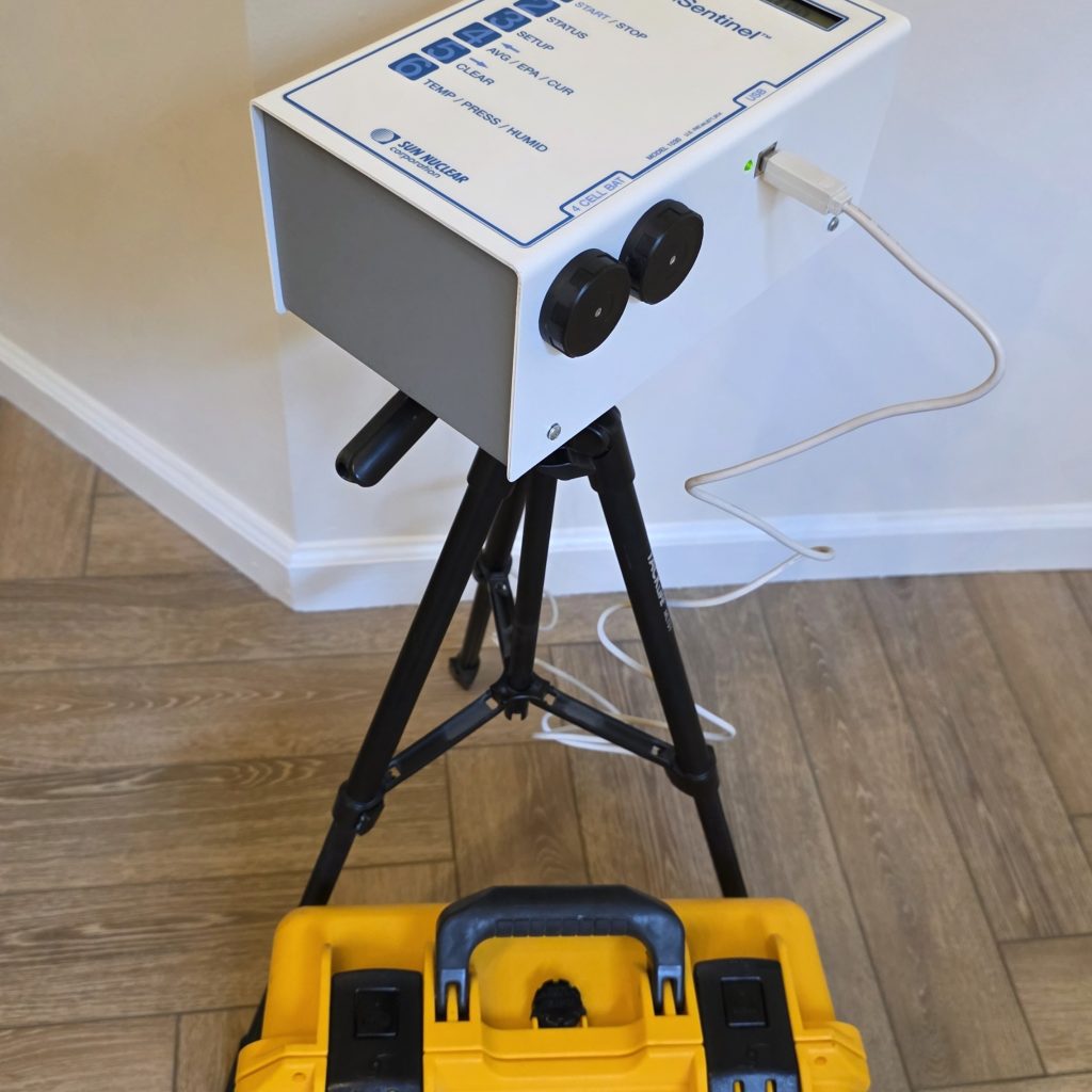 Radon test in progress notice posted to maintain closed-house conditions