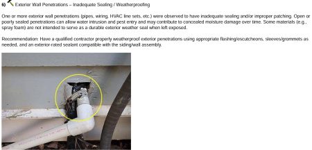 Home inspection report example with photo and recommendation